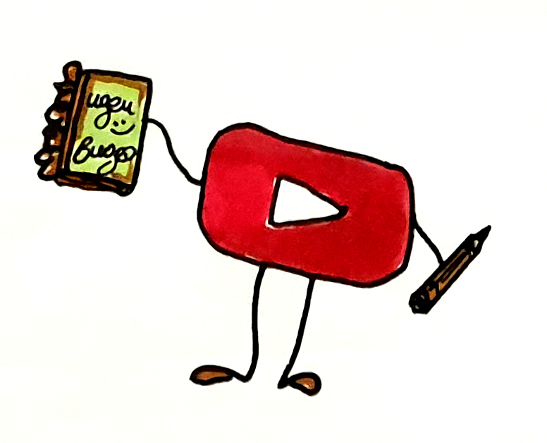 YouTube button with pencil and notebook
